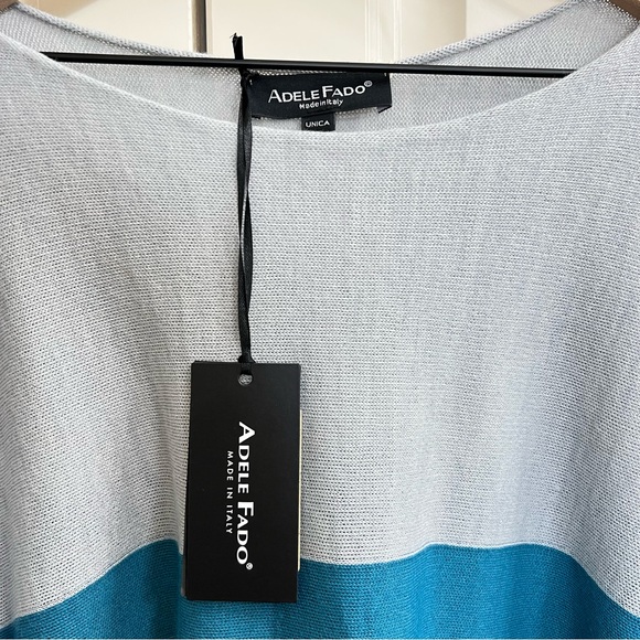 Adele Fado Womens Italian Wool Poncho in Gray & Turquoise, One Size NWT - Picture 3 of 7